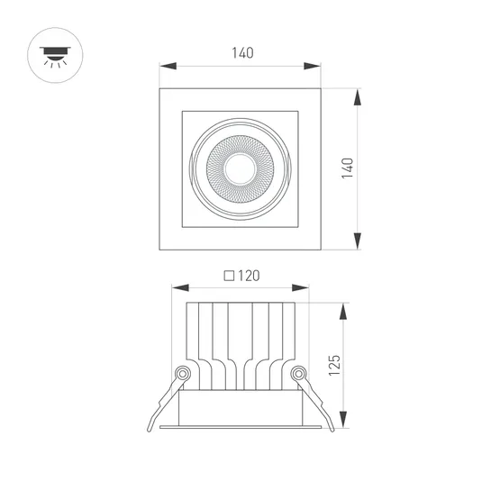 Фото #2 товара Светильник MS-VORTEX-BUILT-S140x140-30W Warm3000 (BK-BK, 30 deg, 230V) (Arlight, IP20 Металл, 5 лет)