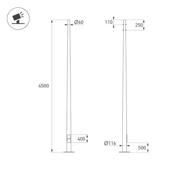 Фото #2 товара Опора фланцевая OXOR-OK-D60-L4500 (BK) (Arlight, Сталь)