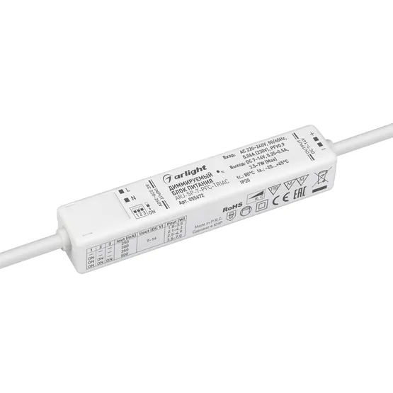 Фото товара Блок питания ARJ-SP-7-PFC-TRIAC (7W, 7-14V, 0.25-0.5A) (Arlight, IP20 Пластик, 5 лет)