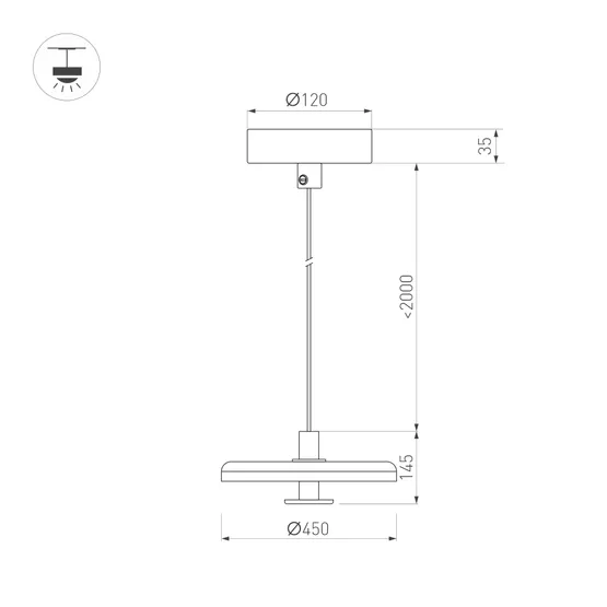 Фото #3 товара Светильник SP-KOTARO-R450-12W Warm2700 (BK-GR, 36 deg, 230V, TRIAC) (Arlight, IP20)