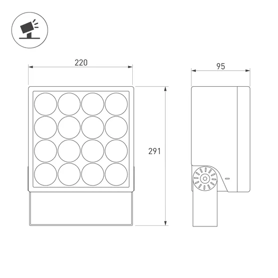 Фото #3 товара Светильник ALT-BLOCK-S220x220-50W Warm3000 (GR, 15 deg, 230V) (Arlight, IP66 Металл, 3 года)